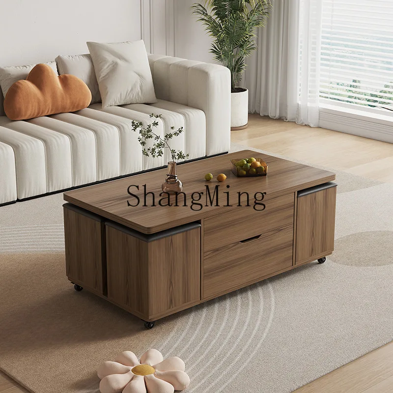 

ZYY small apartment foldable lifting coffee table dining table dual-purpose storage multi-functional light luxury style
