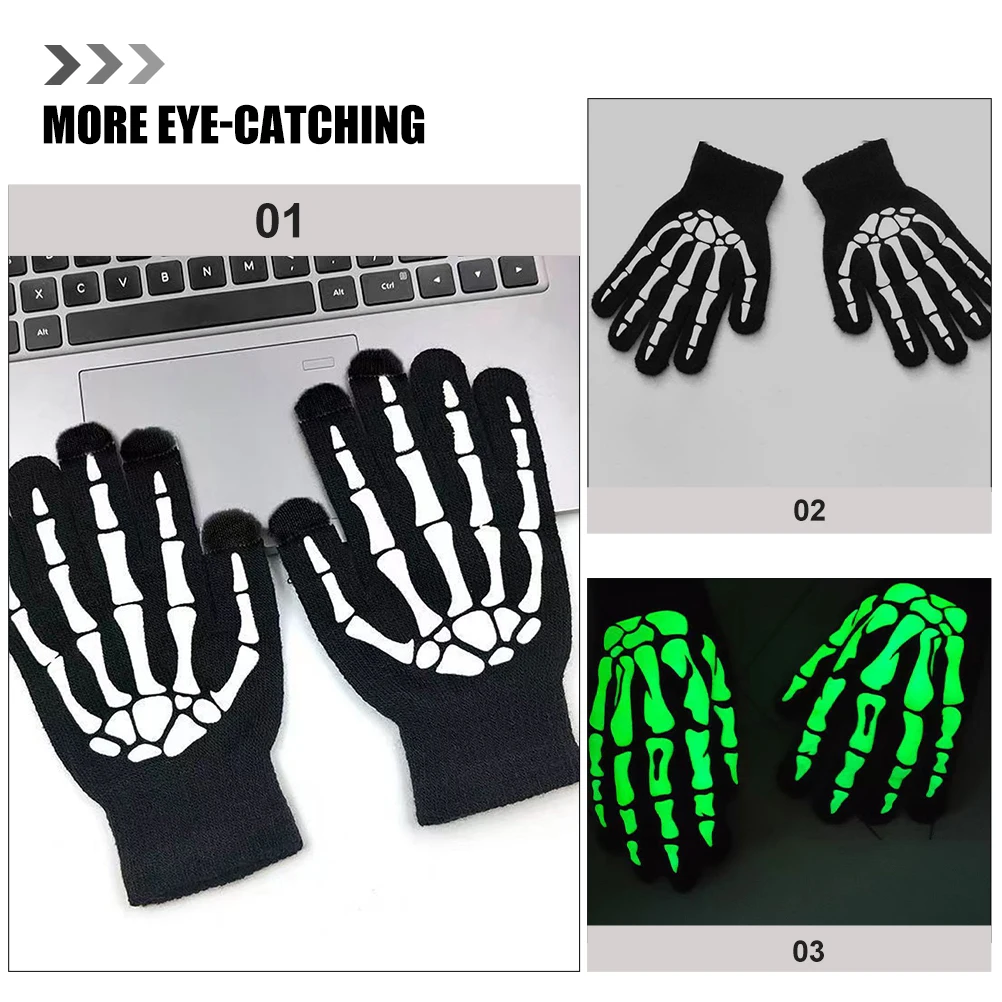 

Halloween Fluorescent Cycling Gloves Miss Ghost Acrylic Light Skull for Men