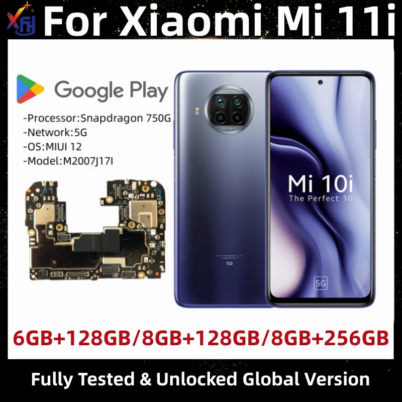 Motherboard for Xiaomi Mi 10i, Mainboard PCB Module, 128GB, 256GB, Original, Unlocked Logic Board, Global Firmware