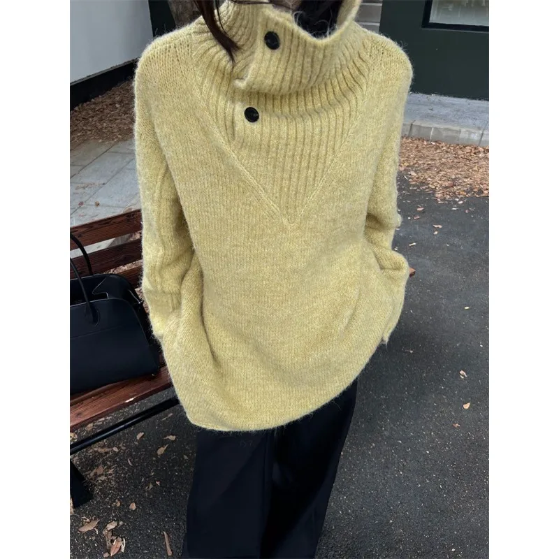 

High-neck Pullover Knitted Base Layer Sweater - Loose Comfortable Casual and Warm Top