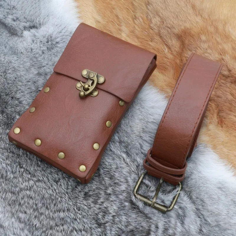 Accessori per costumi da cavaliere vichingo medievale cosplay di Halloween Cintura per monete in rame rinascimentale Marsupio retrò Gioco di ruolo Prop