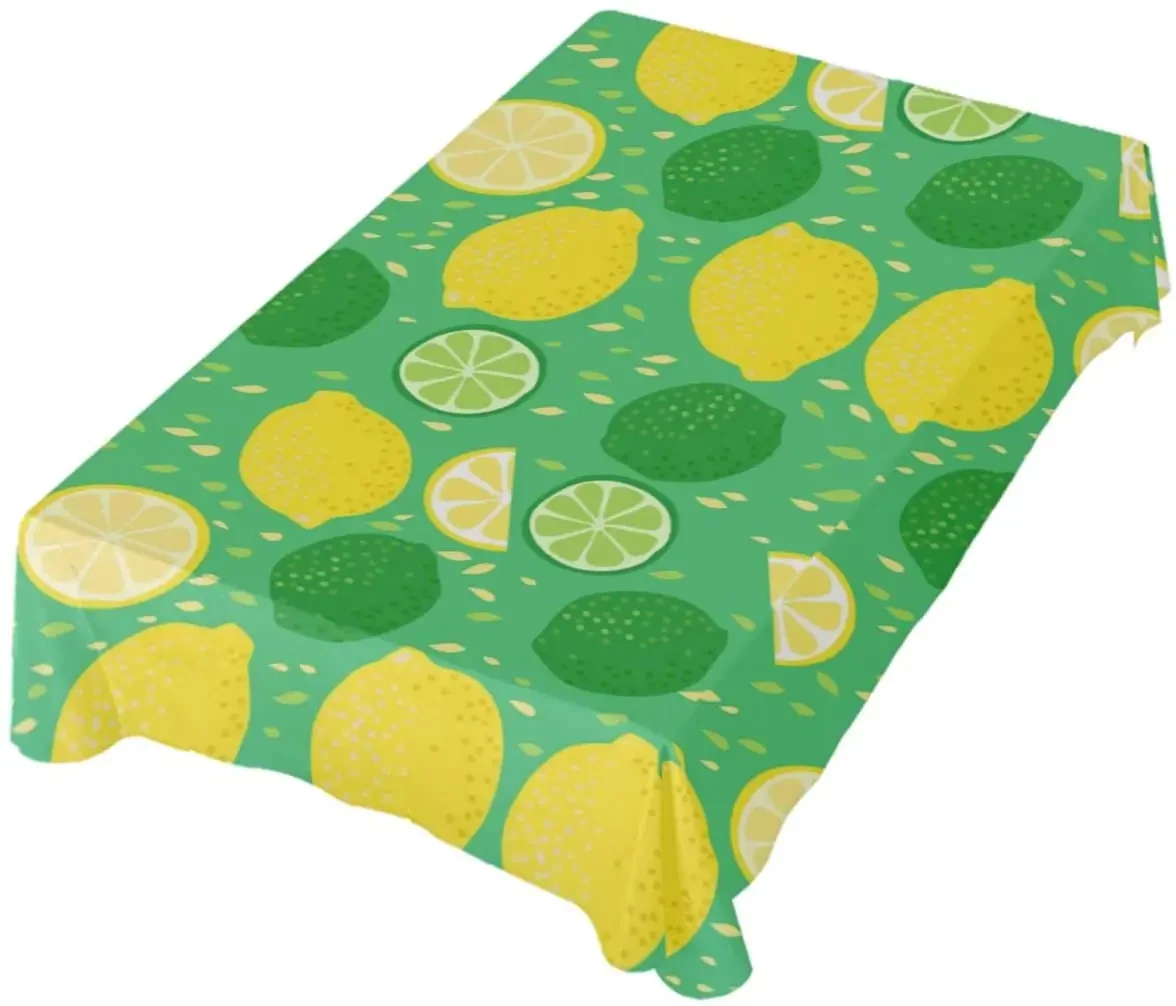 Unique Table Cloth Cartoon Yellow Green Lemons and Limes Square Cover for Kitchen Dinning Tabletop Decoration Design