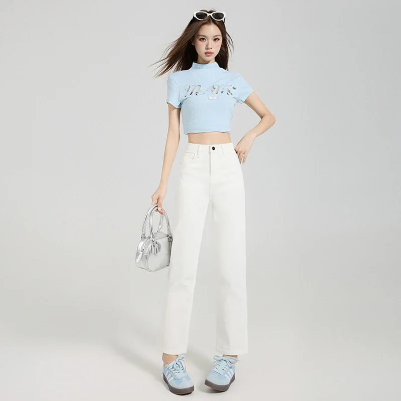 

Skin-friendly Comfortable Womens Straight Jeans Vintage Y2K Flare Denim Pants High Waist Slim Fit Stretch Casual Solid Trousers