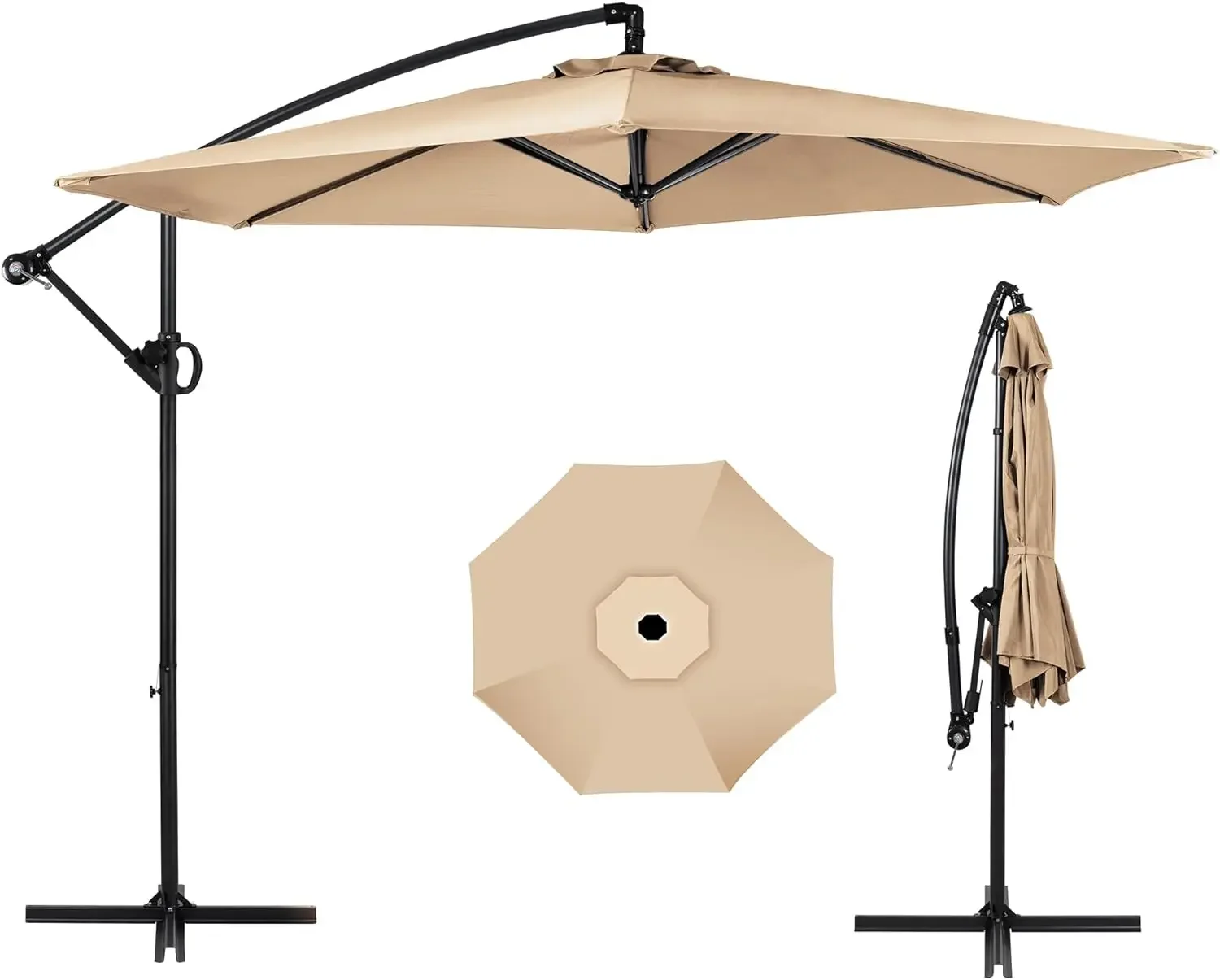 9FT Hanging Offset Patio Umbrella, Outdoor Market Cantilever Umbrella, w/Easy Tilt Adjustment, Fade Resistant Waterproof