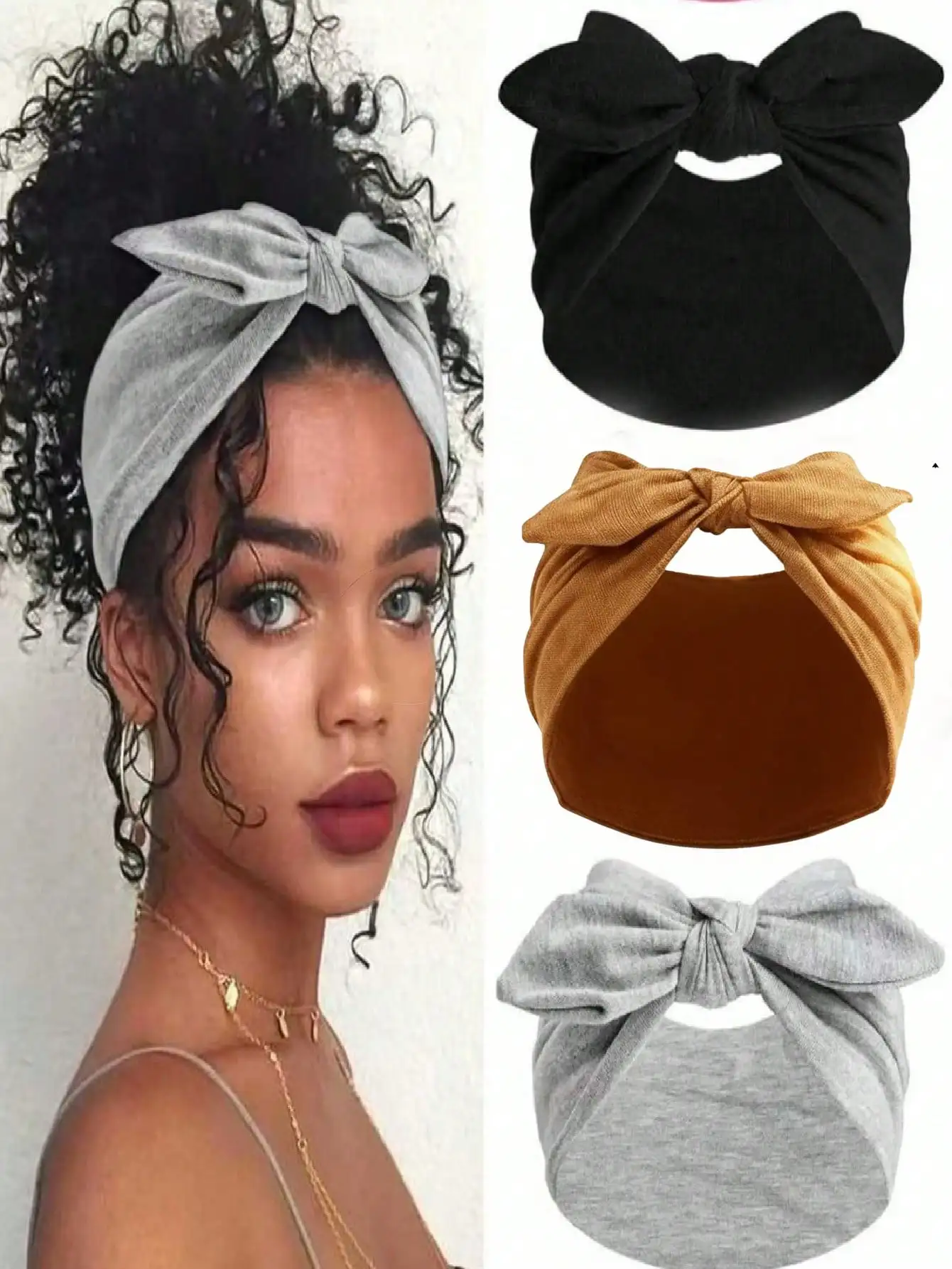 

1 Piece Sweet Girls' Solid Color Rabbit Ear Headband - Elastic Bow Hair Accessory