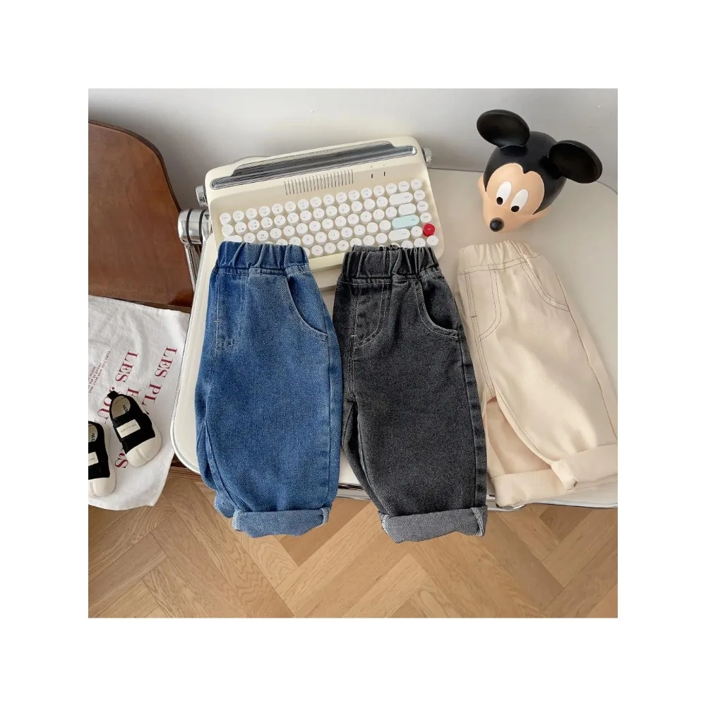 0-5 Years Old Spring Boys' Simple Soft Casual Pants Children's Solid Color Jeans Baby Korean Style Pants