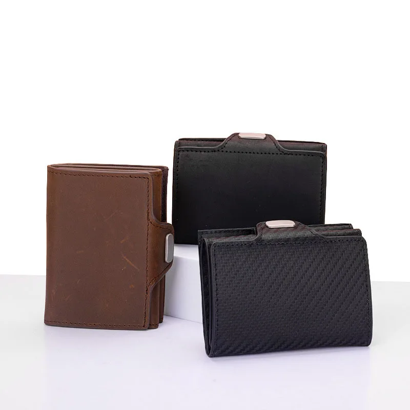 Pop-Up RFID Slim Kartenhalter Geldbörse für Herren Minimalistische Leder-Kreditkartenbörse mit Bargeldfach Münzfach EDC Reisebörse – Detail 2