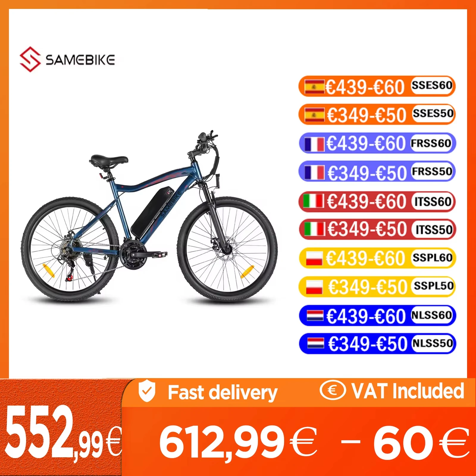 

Электрический велосипед SAMEBIKE SY26-II для взрослых, 26 дюймов, электронный велосипед, 500 Вт, 36 В/13 Ач, электрический горный велосипед для мужчин и женщин, 21 скорость