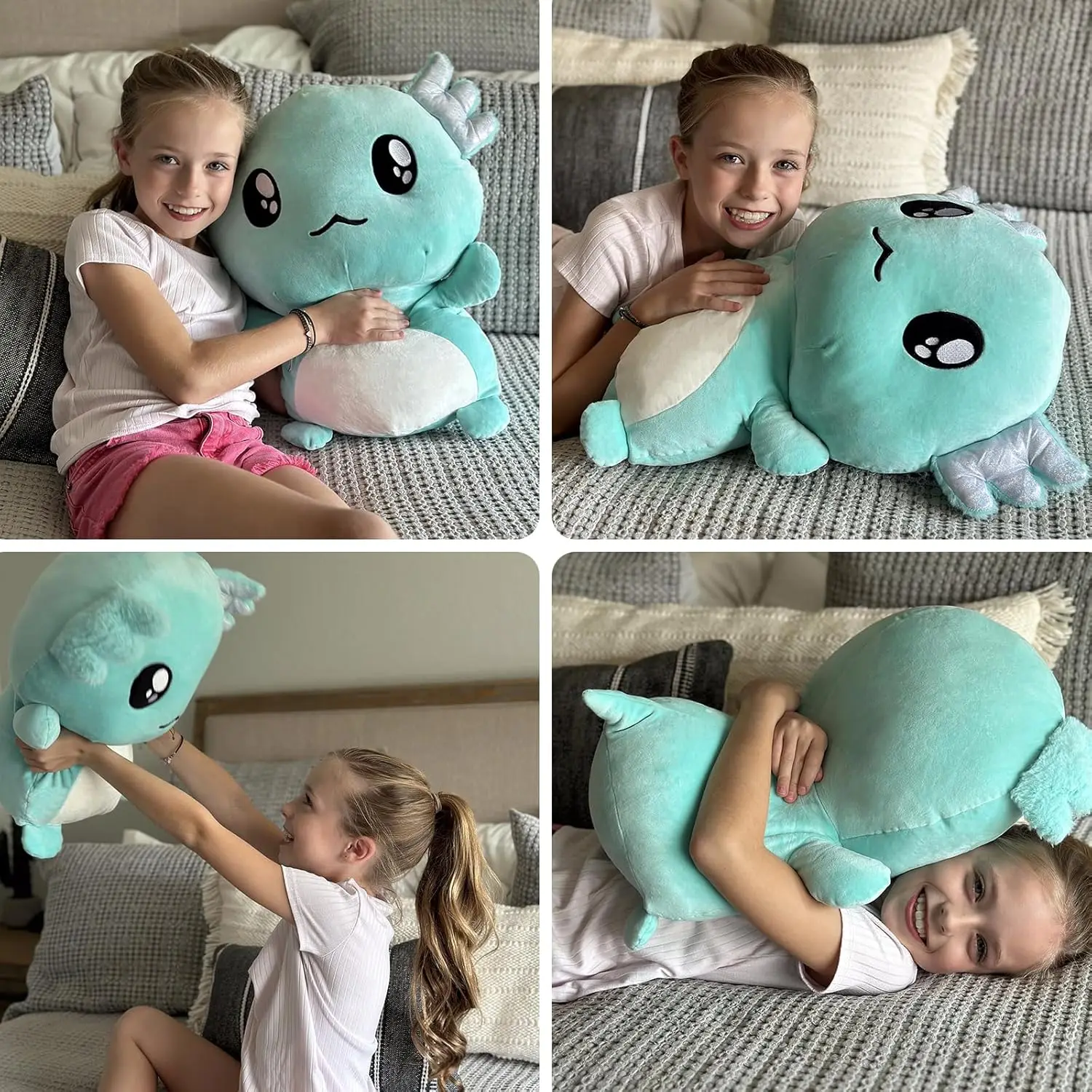 Tezituor  Axolotl Plush, Cute 20" Mint Green Axolotl Stuffed Animals Plush Throw Pillow, Cuddly Salamander Plushie Toy for Kids