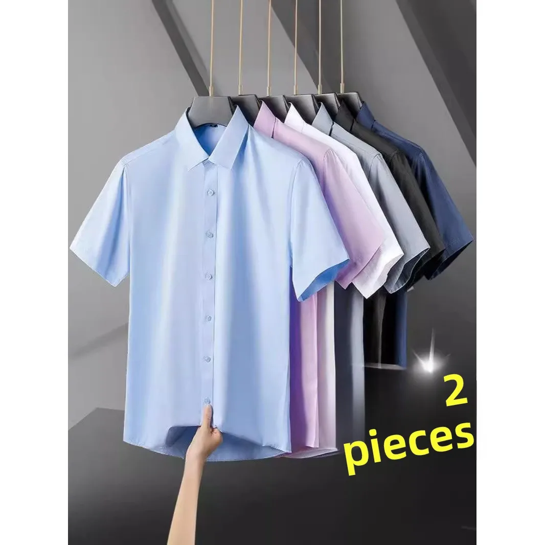 Quality Men's Modal Short Sleeve Shirt Elastic No Ironing Wrinkle Resistant Cardigan Workwear Casual Style Standard Fit Pure ...