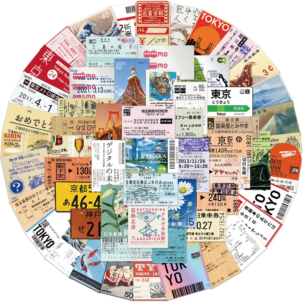 60pcs Tokyo Travel Stamps Stickers for Teens Laptops,Vintage Aesthetic Postage Stamp Stickers Waterproof Vinyl Decals