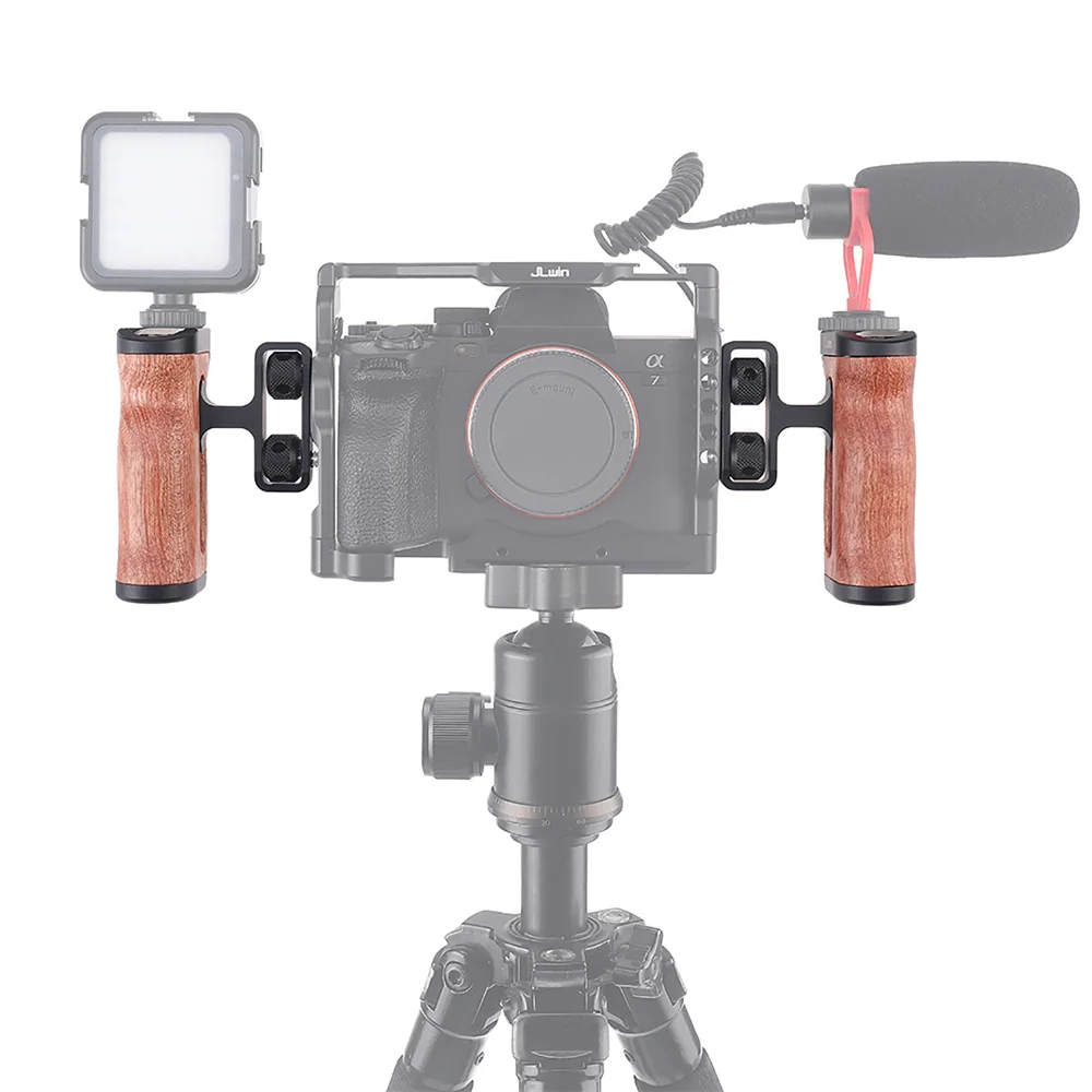 Universal Camera Cage Left /Right Side Handle for Sony Canon Nikon Camera Cage Wooden Handle Grip Cold Shoe for Mic Video Light