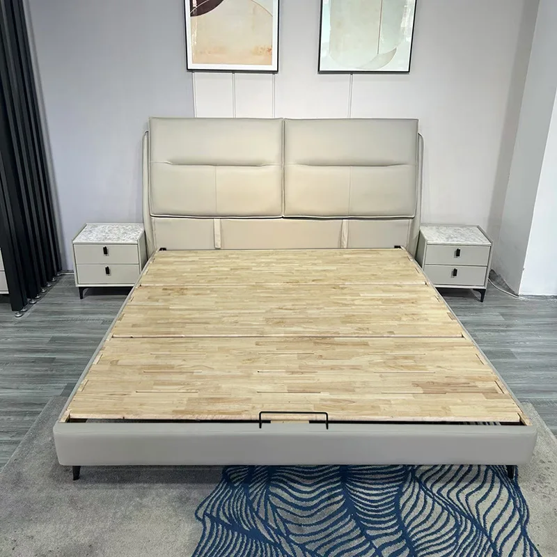 Italian light luxury modern double bed, minimalist soft bed