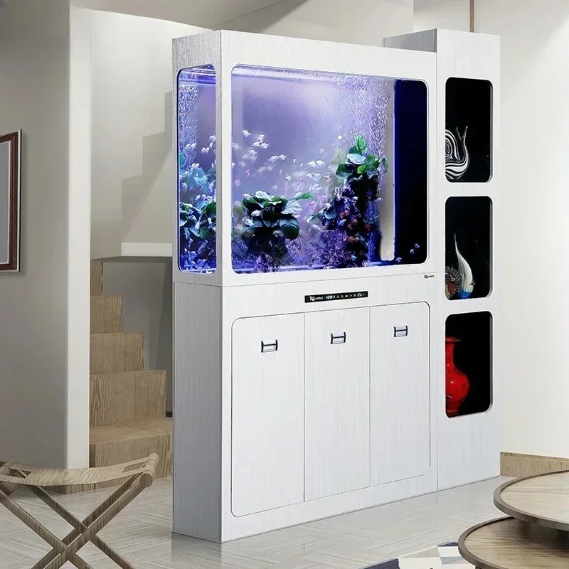 Floor Standing Fish Tank with Intelligent Integrated Ecological Bottom Filter Glass Partition for Living Room Change Water Syste