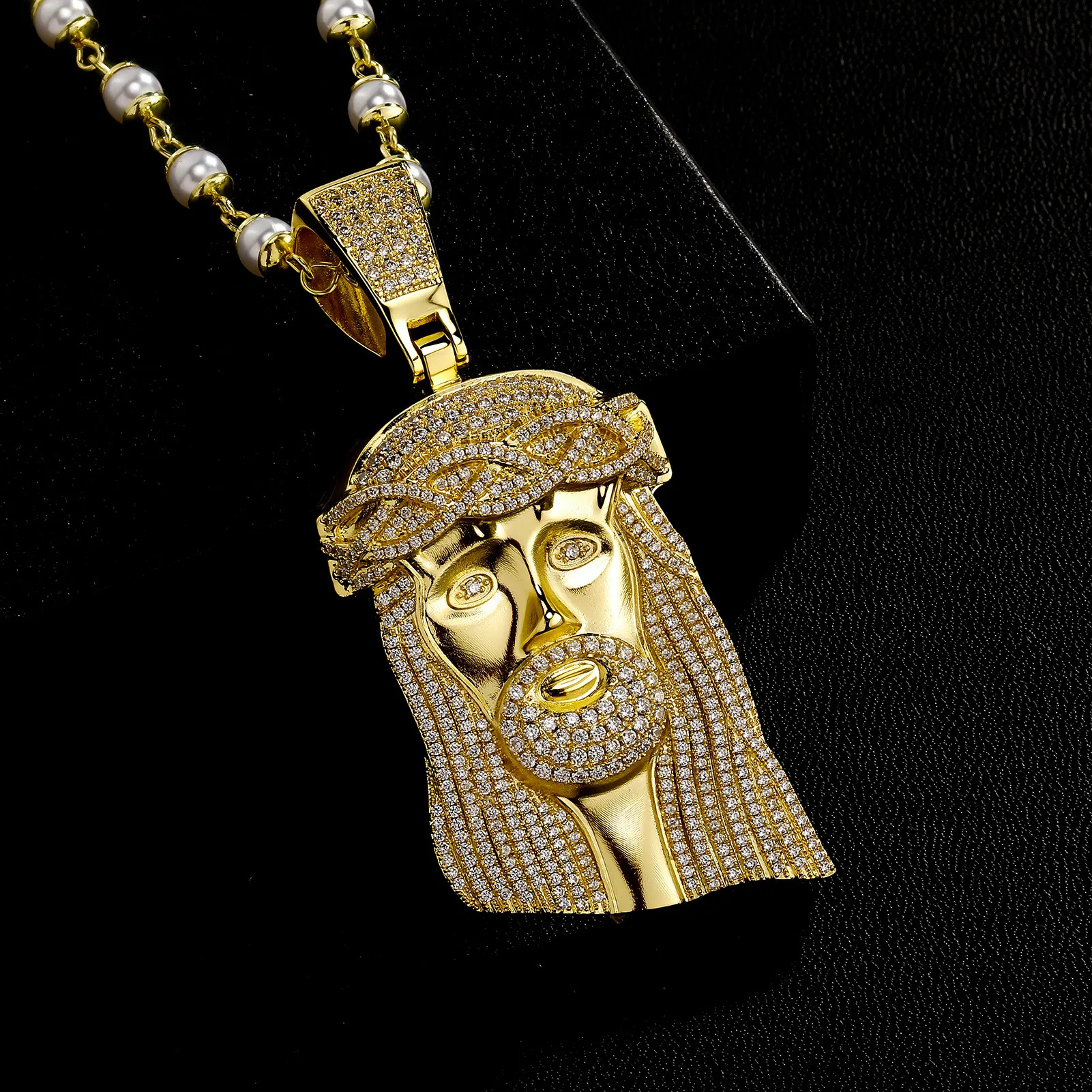 Gold Silver Plated Iced Out Jesus Face Pendant Necklace Men Hip Hop Paved CZ Zircon Rope Chain Religious Trend Statement Jewelry