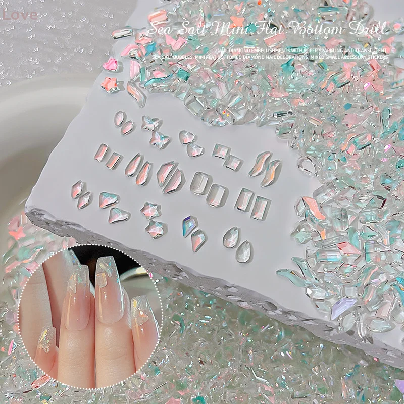 [L&P] 50 stks/set Aurora Zeezout Bubble Mengen Strass Speciaal gevormde Transparante Nagels Kunst Decoratie Mini Nagelbenodigdheden