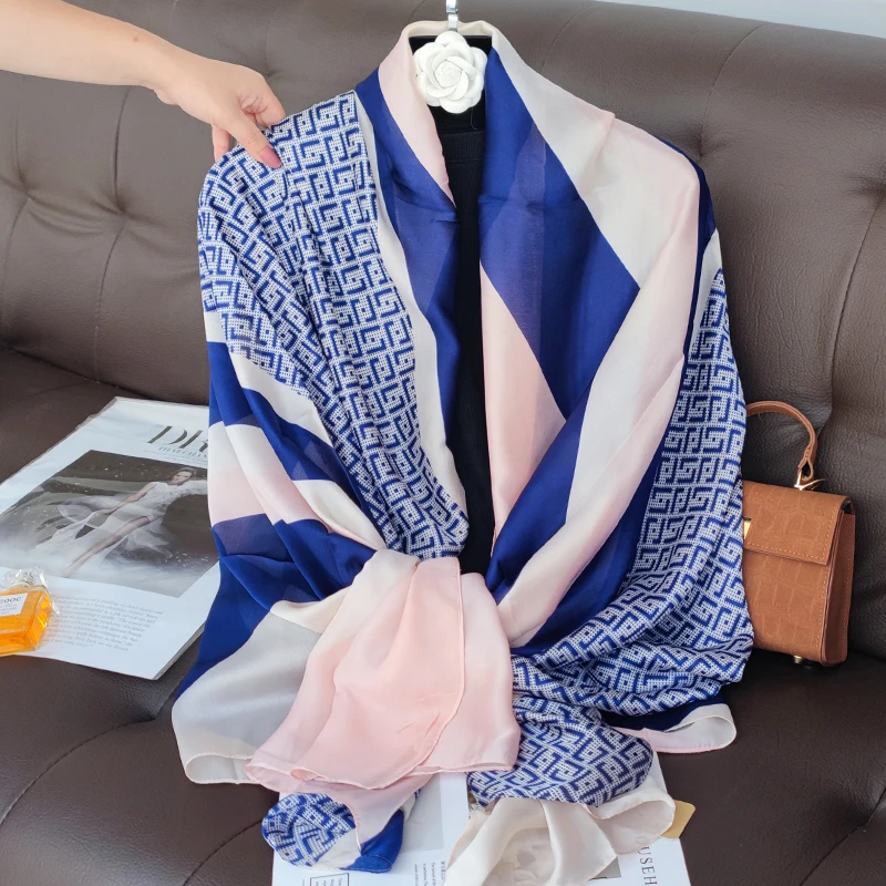 Popular 180X90CM Model Silk Scarf Summer Women Sunscreen Scarves Couple Style Design Shawls Luxury Fashion For Gift Bandana