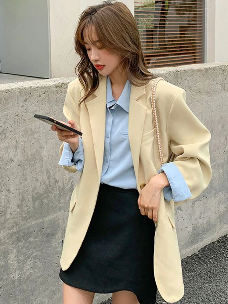 Blazer Donna Allentato Primavera Semplice All-match Basic Stile britannico Office Lady Casual Ulzzang Moda Chic Temperamento Ins Vintage
