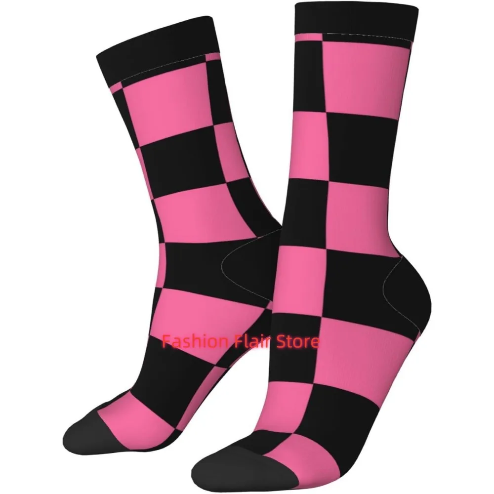 

Новинка в черно-розовую клетку, носки с принтом, подарки унисекс для мужчин и женщин