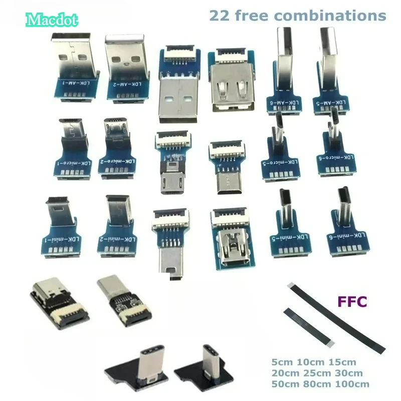 FFC Type-C Mini Micro USB Extension Ribbon Cable 90 FPV Slim Flat Soft flexible FPC charge FPV Brushless Handheld Gimbal monitor