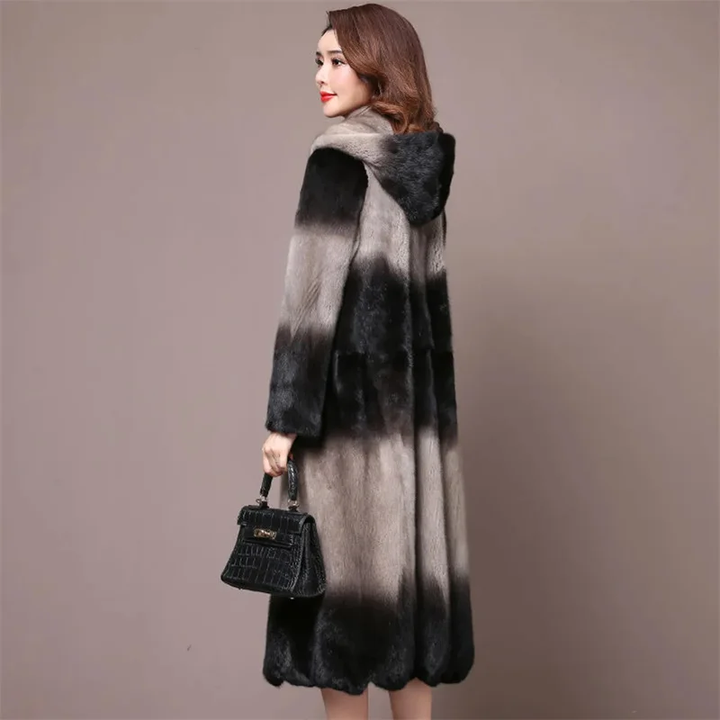 Women's Whole Mink Fur Coat Medium length Fur OutCoat Female 2023 new Hooded Fashion Section Dyeing High-Quality Mink Fur Coat