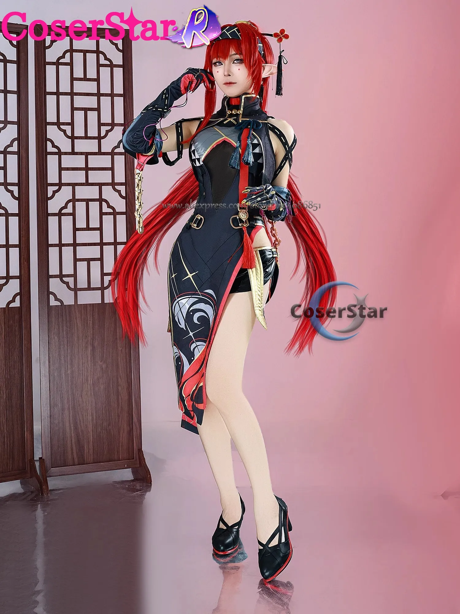 CoserStar-R en Stock ondas de salud Yinlin Cosplay disfraz peluca vestido Electro congenital resonador Yin Lin Cosplay peluca zapatos