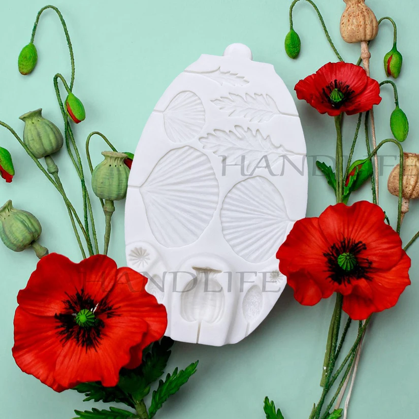 Poppy Flower Leaf Cake Silicone Fondant Cake Decorating Tools Sugarcraft Clay Mold Cookie Cupcake Chocolate Baking Molds