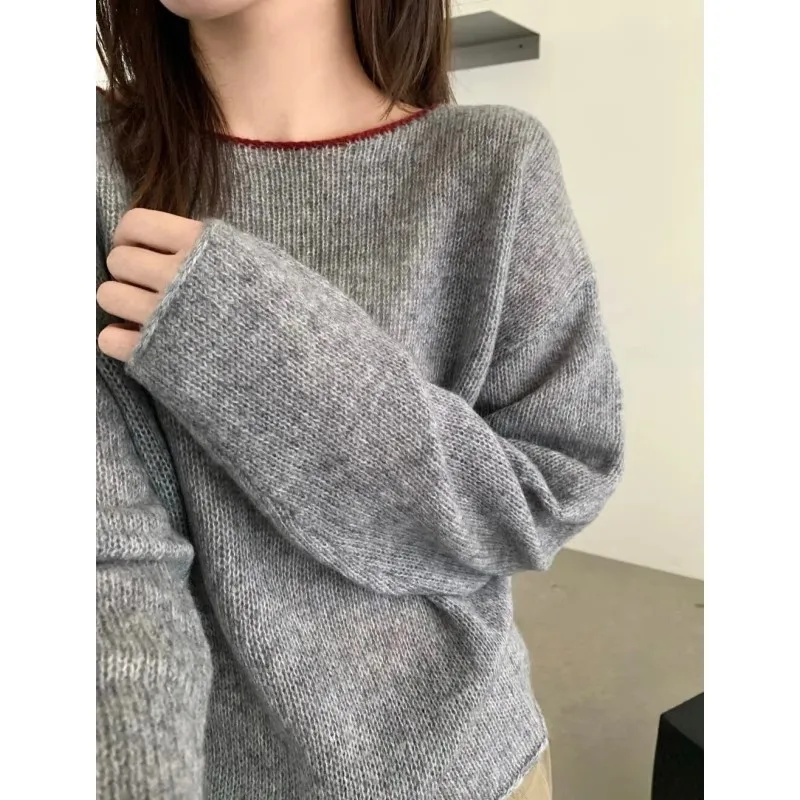 

Стильный цветной вязаный свитер на одно плечо из чистого кашемира 100, женский свободный шерстяной свитер на осень и зиму