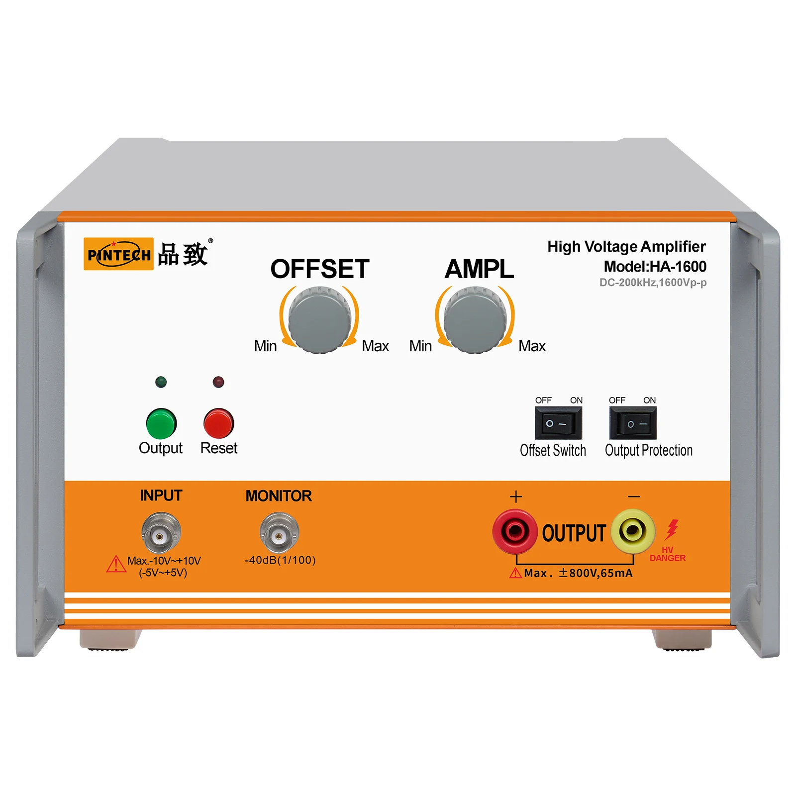 

PINTECH HA-1600 Professional High Voltage Amplifier 200kHz, 1600V, 65mADC, with Output Protection Switch