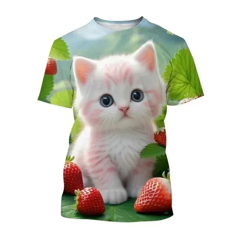 Fashion Cat 3D Printed T Shirt Cute Animal Pet Cats Graphic T-shirt For Men Women Round Neck Short-sleeved Tees Casual Tops