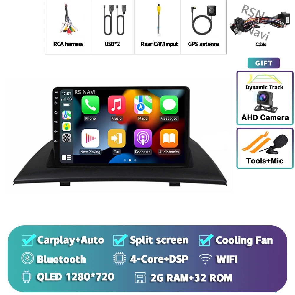 Android 15 Carplay Auto Voor BMW X3 E83 2004-2012 Autoradio GPS Speler Multimedia stereo 360 Camera navigatie Video AI Voice