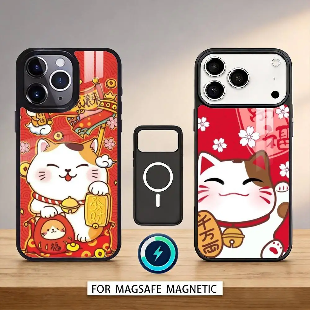 

Lucky Money Cat M-Maneki N-Neko Phone Case For iPhone17,16,15,14,13,12,Pro,Max,Magnetic For Magsafe Wireless Charging