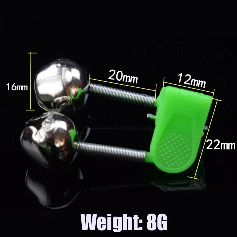 5 Pcs/lot Fishing Bite Alarms Fishing Rod Bell Rod Clamp Tip Clip Bells Ring Green ABS Fishing Accessory Outdoor Metal Bell