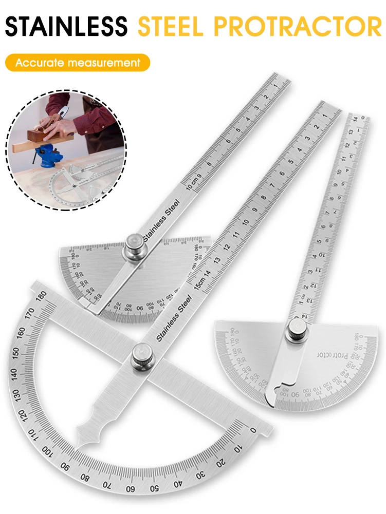 

180 Degree Protractor Stainless Steel Angle Finder Adjustable Tightness Goniometer with Straight Ruler Woodworking Measure Tool