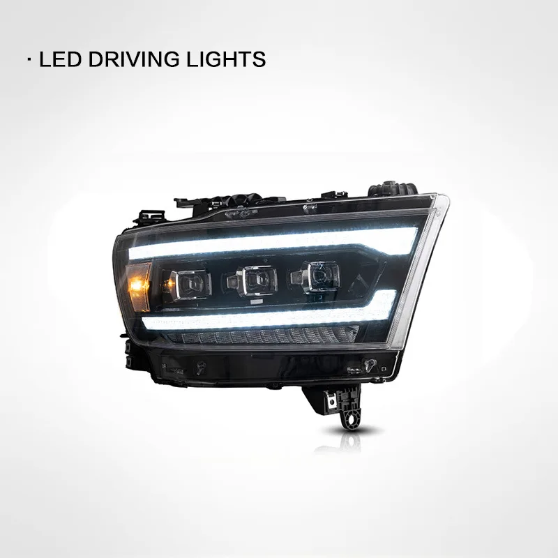 مجموعة مصابيح أمامية جديدة لعدسة LED 19-22 RAM 1500 12V 6000K التحديثية/الترقية مع الإعداد العالمي
