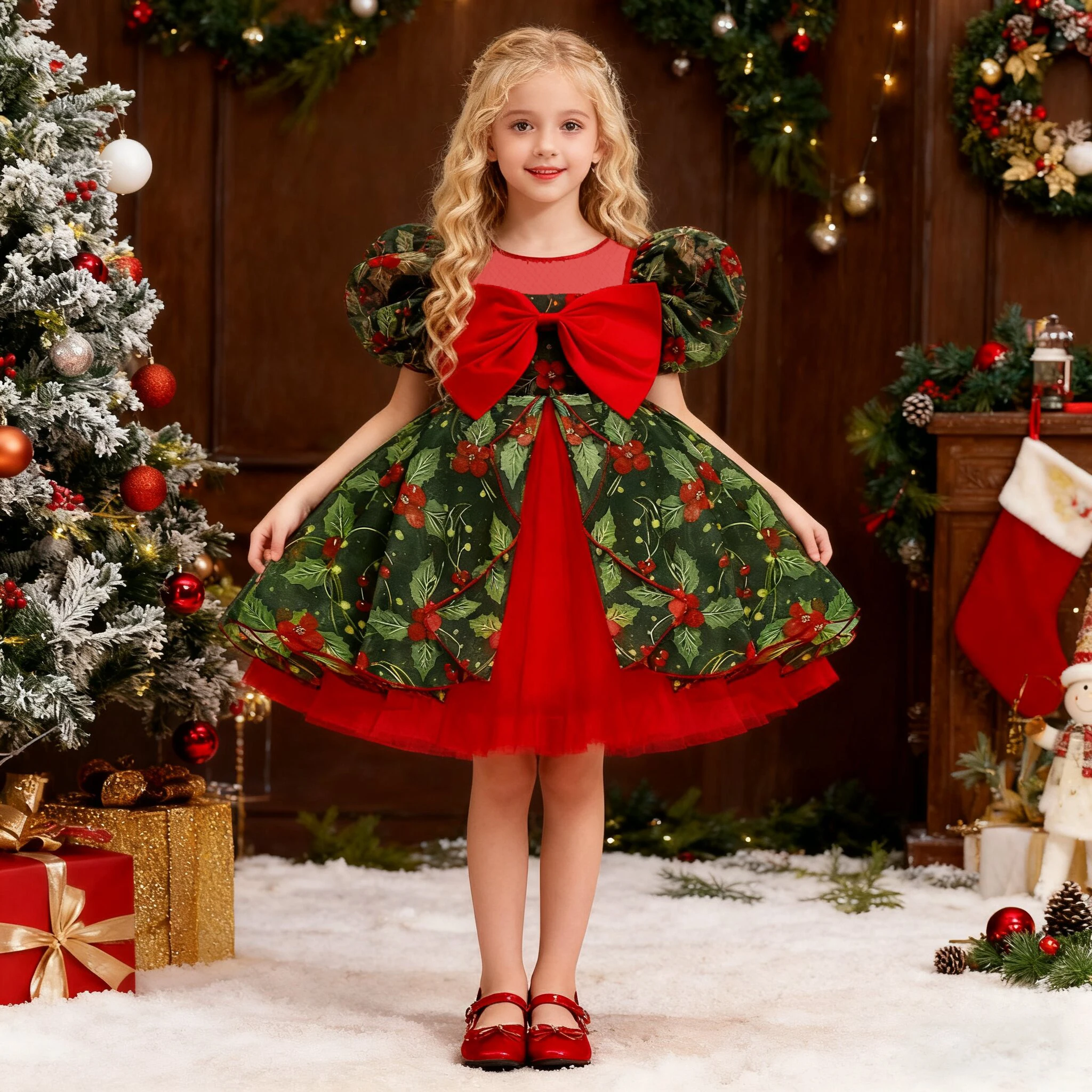 

Fashion Flower Party Girls Dress Carnival Christmas Costumes Elegant Bow Bridesmaids Wedding Birthday Princess Prom Girl Dresses