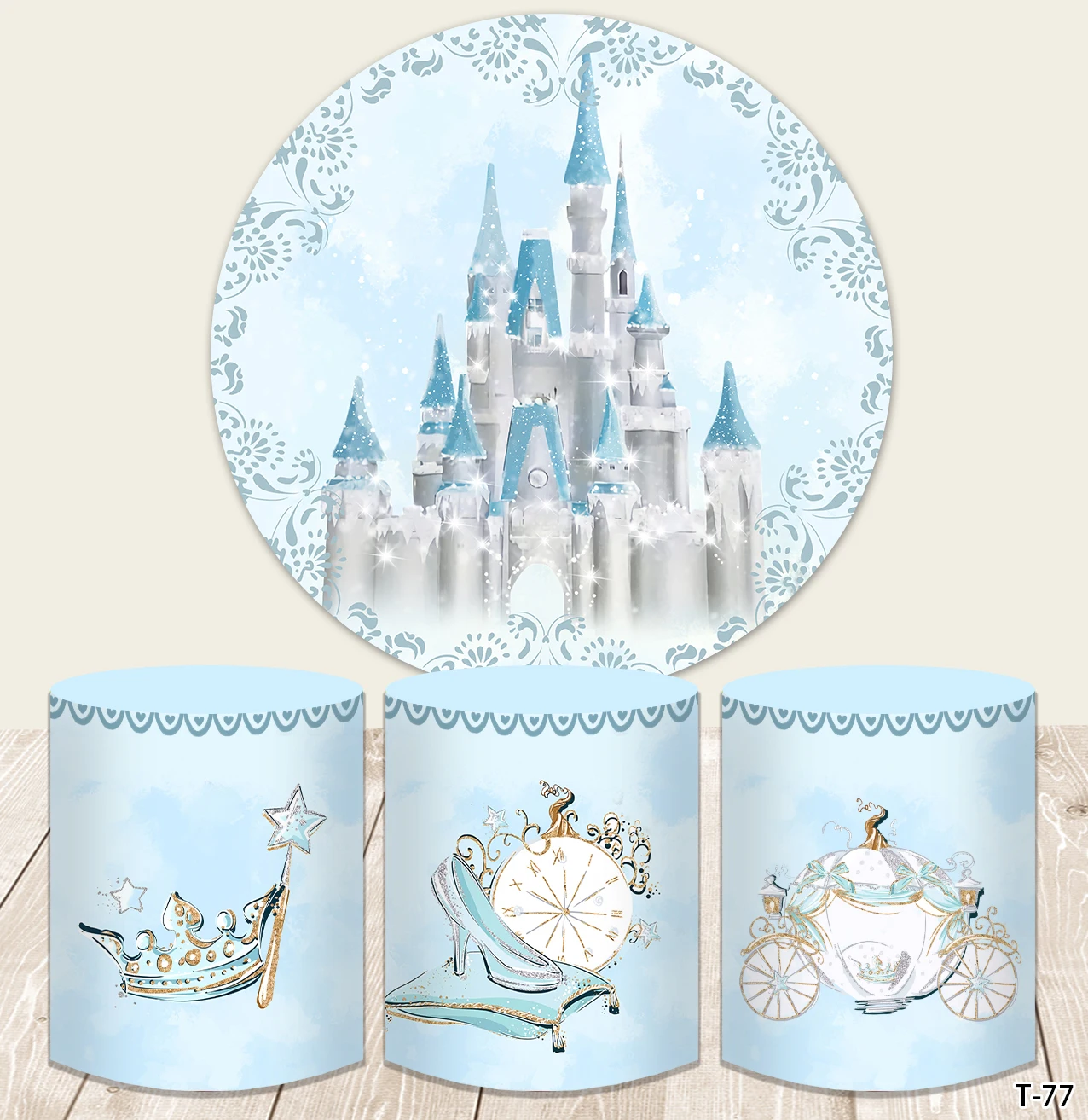 Cinderella Princess Birthday Party Backdrop Girl 1st Birthday Castle Princess Party Photoshoot Background Round Circle Covers