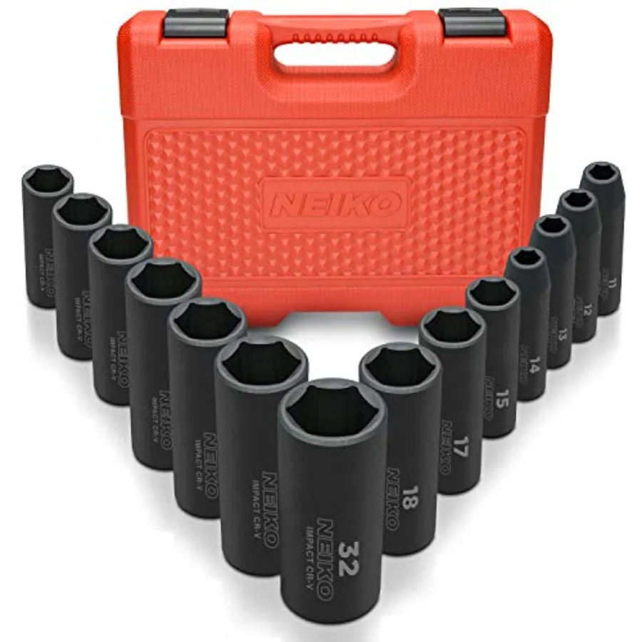 

02475A 1/2" Drive Deep Impact Socket Set 14 Piece 6 Point Metric Sizes 11-32 mm Cr-V Steel