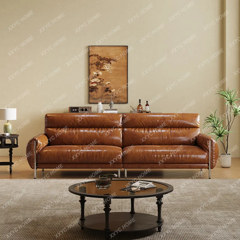 

S1saa Leather sofa first layer cowhide high backrest designer medieval retro oil wax leather
