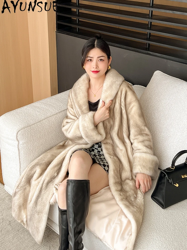 

AYUNSUE Natural Velvet Mink Fur Coat for Woman Luxury Whole Mink Winter Fur Coat Woman Clothes High Quality 2025 Кофта С Мехом