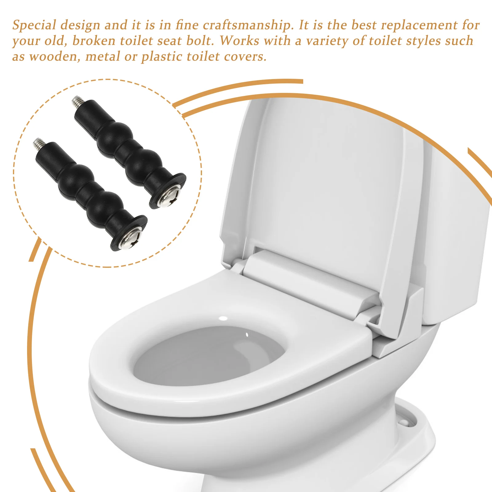 

2pcs Toilet Seat Mounting Bolts Black Expanding Rubber Bathroom Hinge Screws Replacement Stainless Steel PP Material Top-Mount