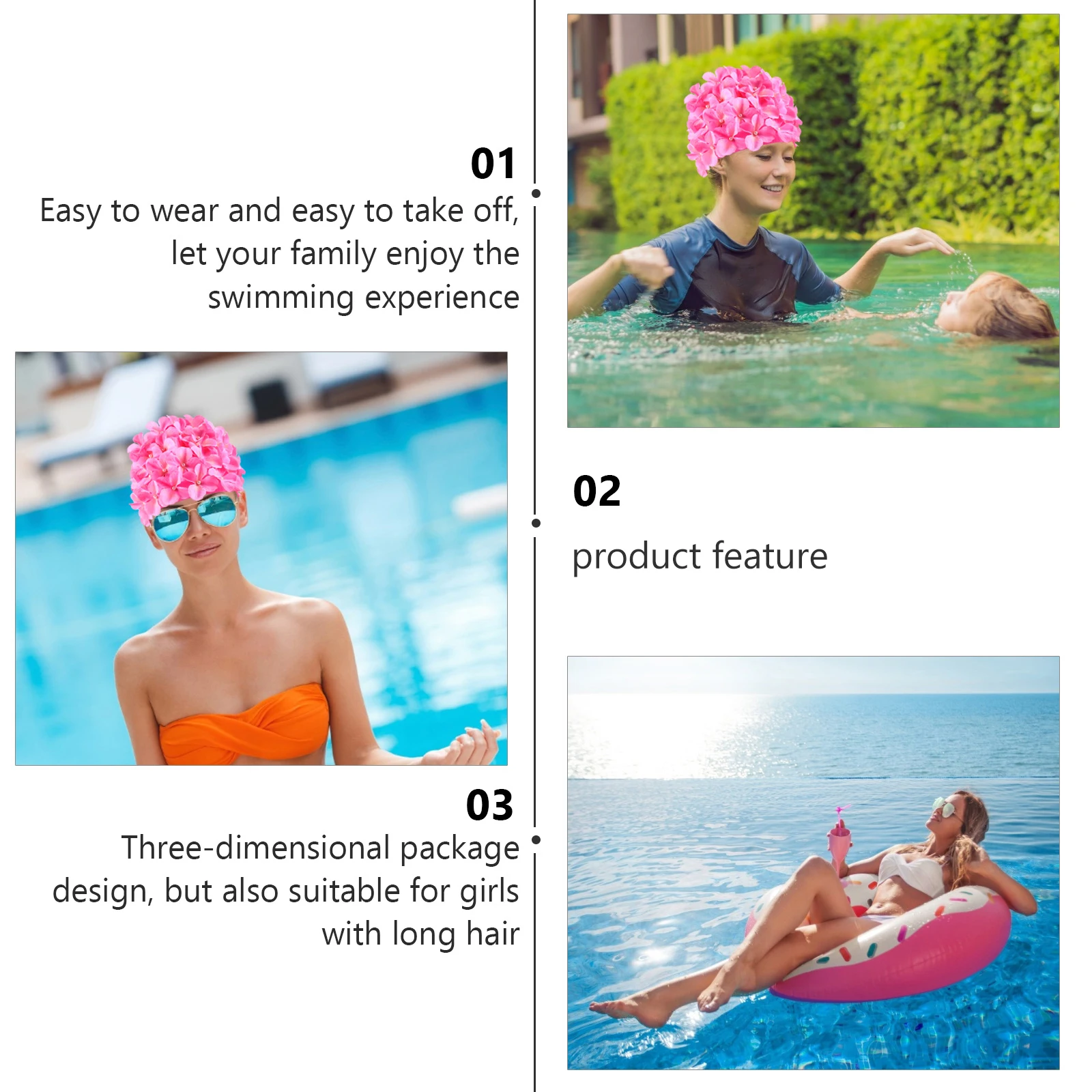 

1Pcs Cute Flower Swimming Cap for Women Premium Soft Material 3D Petal Design Fast Drying Swim Hat for Beach Pool Water