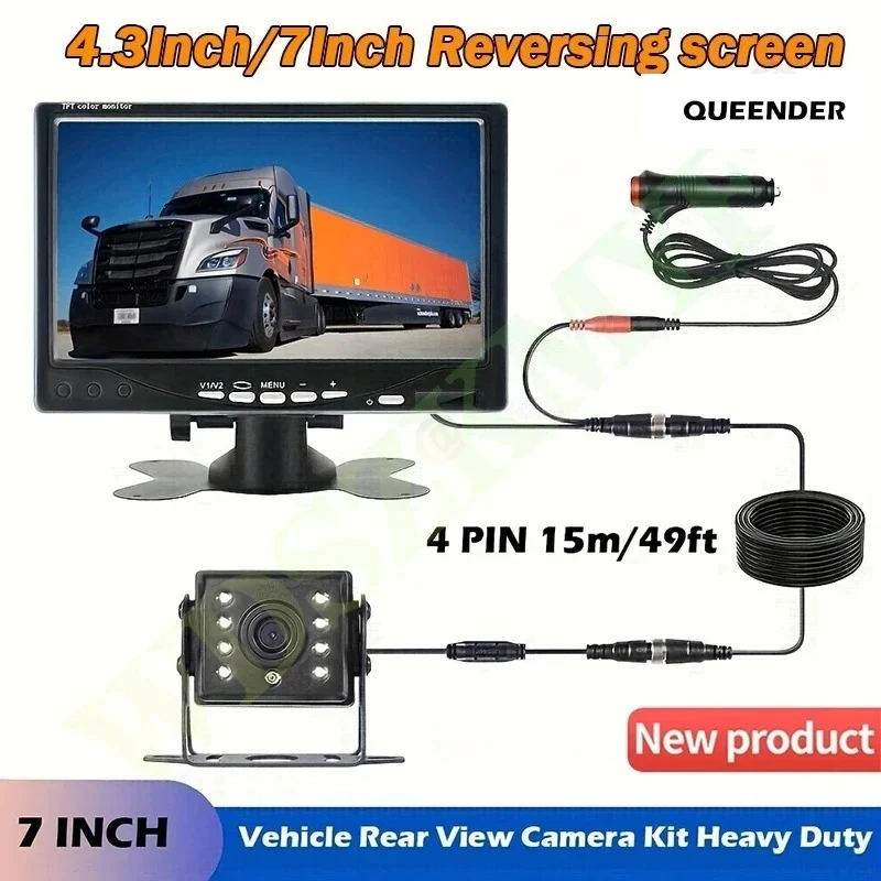 

QueenDer Universal Car Backup Monitor - 4.3"/7" LCD Screen with Dual AV Inputs & Mirror Image for Reversing Cam System - HD