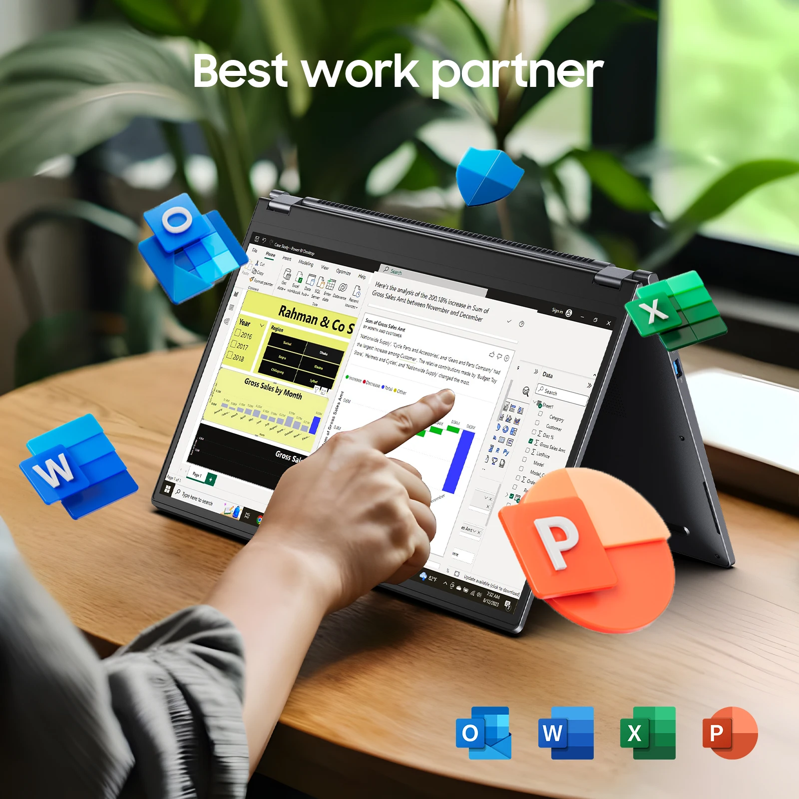 Computador portátil 2 em 1, tela sensível ao toque de 15,6 "16 GB 512 GB, AMD Ryzen R3 3200U, Radeon Vega 3, 1920x1080 FHD Display Teclado Blacklit