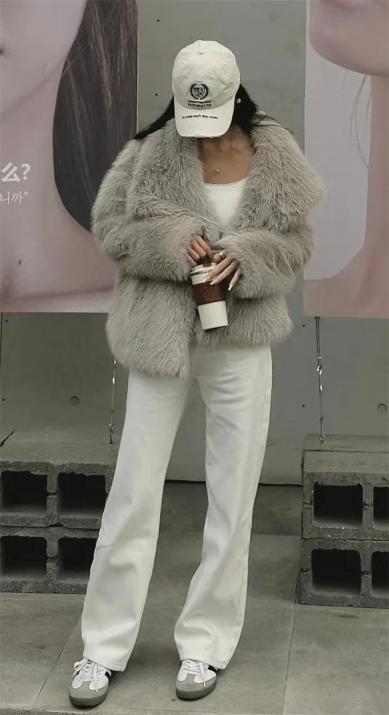 Guobioziy 2026 Women's Fall/Winter New Jacket Solid Color Long Sleeve Faux Fur Loose Warm Coat Trendy and Stylish Hot Sale