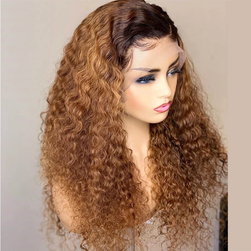 

Soft Ombre Blond Kinky Curly 180 Density Preplucked Long 26inch Lace Front Wig For Women Natural Hairline Synthetic Baby Hair