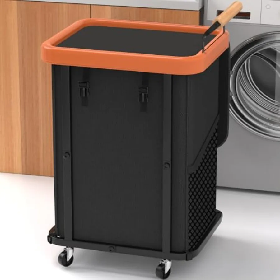 

Большая корзина для белья на 40 галлонов с колесами, ручкой и прочной металлической рамой, органайзер-тележка для хранения