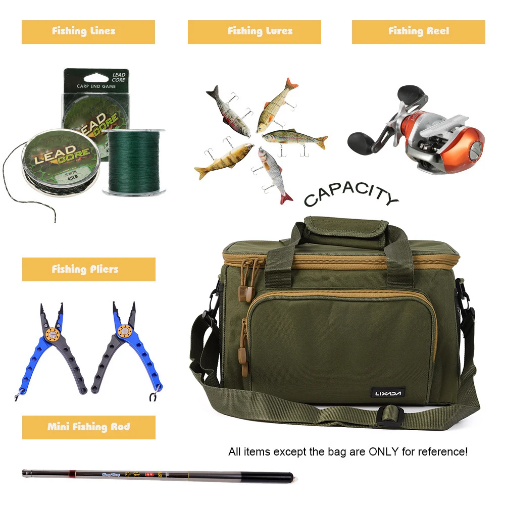 Lixada Portable Multifunctional Canvas Fishing Shoulder Bag Pack Fishing Tackle Bag Fishing Lure Reel Bag Pouch Case