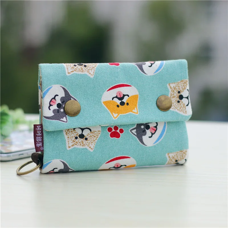 Handmade Three Fold Fabric Wallet Women Men Simple Short Zipper Purses for Teens Personality Multi-function Key Bag Card Holder