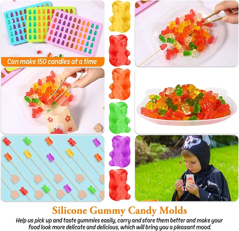 Silicone Gummy Bear Mold Chocolate Dessert Mould with Dropper DIY Mini Bears Fondant Candy Cake Decoration Kitchen Baking Tools